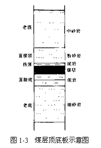 文本框:
圖1-3 煤層頂底板示意圖